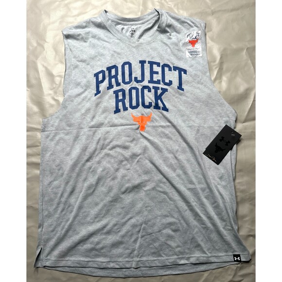Under Armour Men Large Project Rock Gray Sleeveless Show Your Training Shirt NEW - Picture 2 of 8